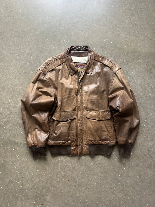 Vintage Carmel Tan 80s Bomber Jacket - L