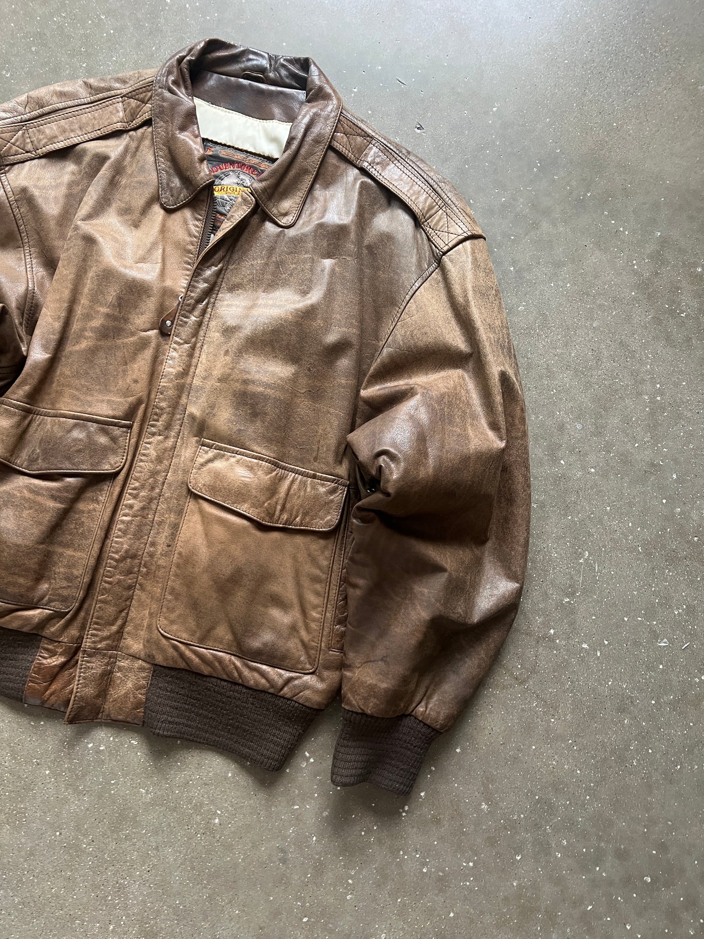 Vintage Carmel Tan 80s Bomber Jacket - L