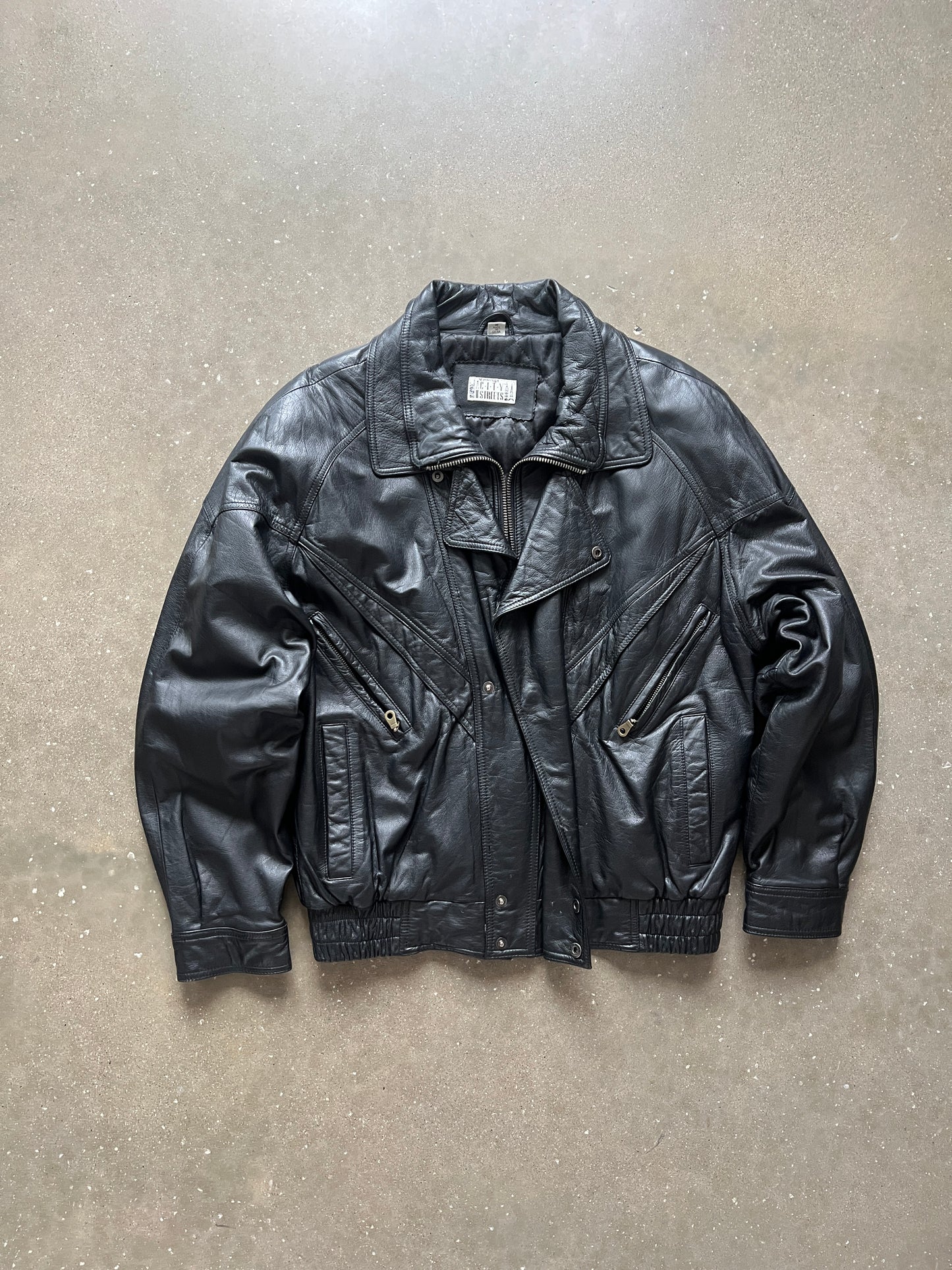 Vintage Black Leather Biker Jacket - M