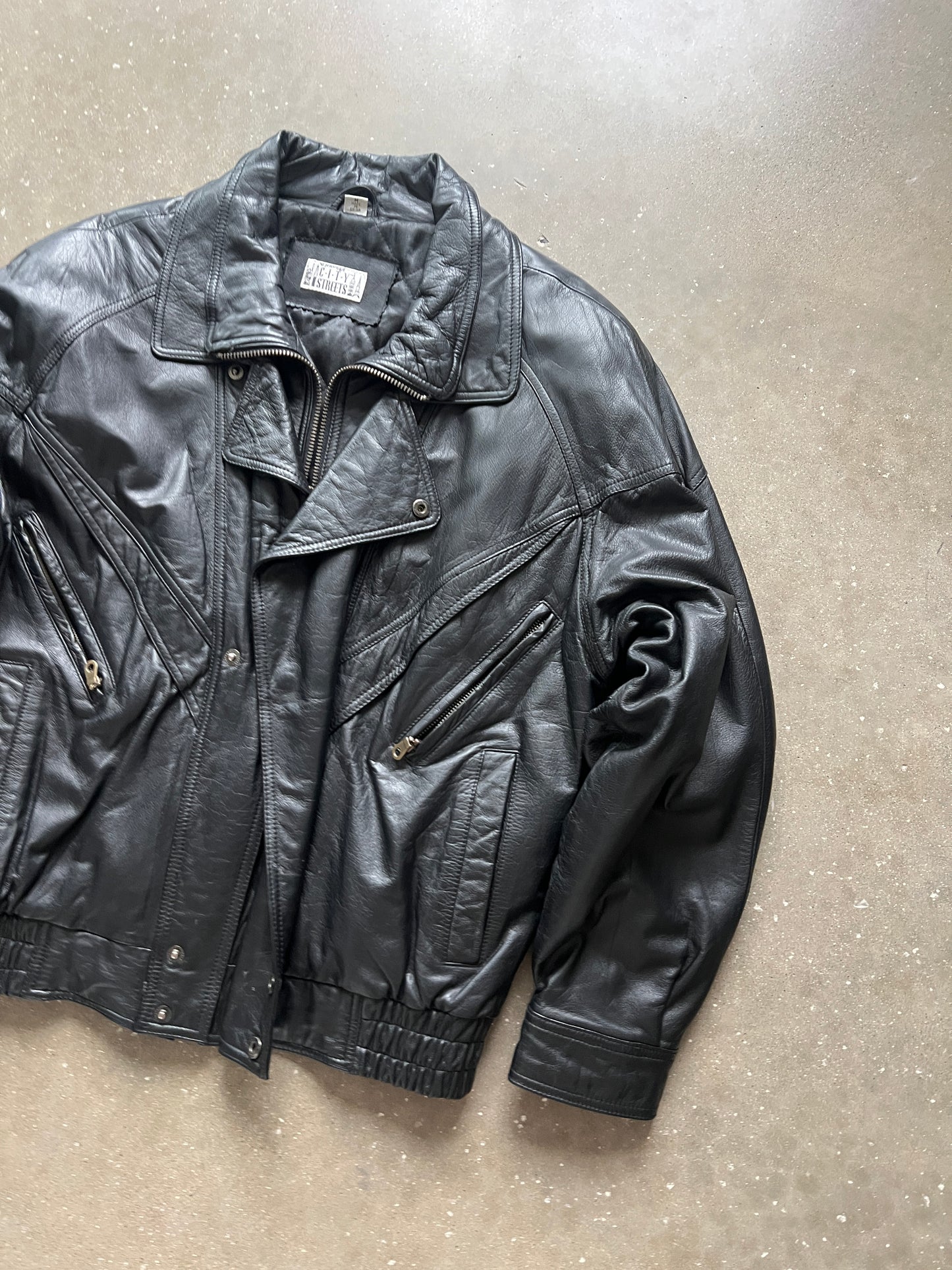 Vintage Black Leather Biker Jacket - M