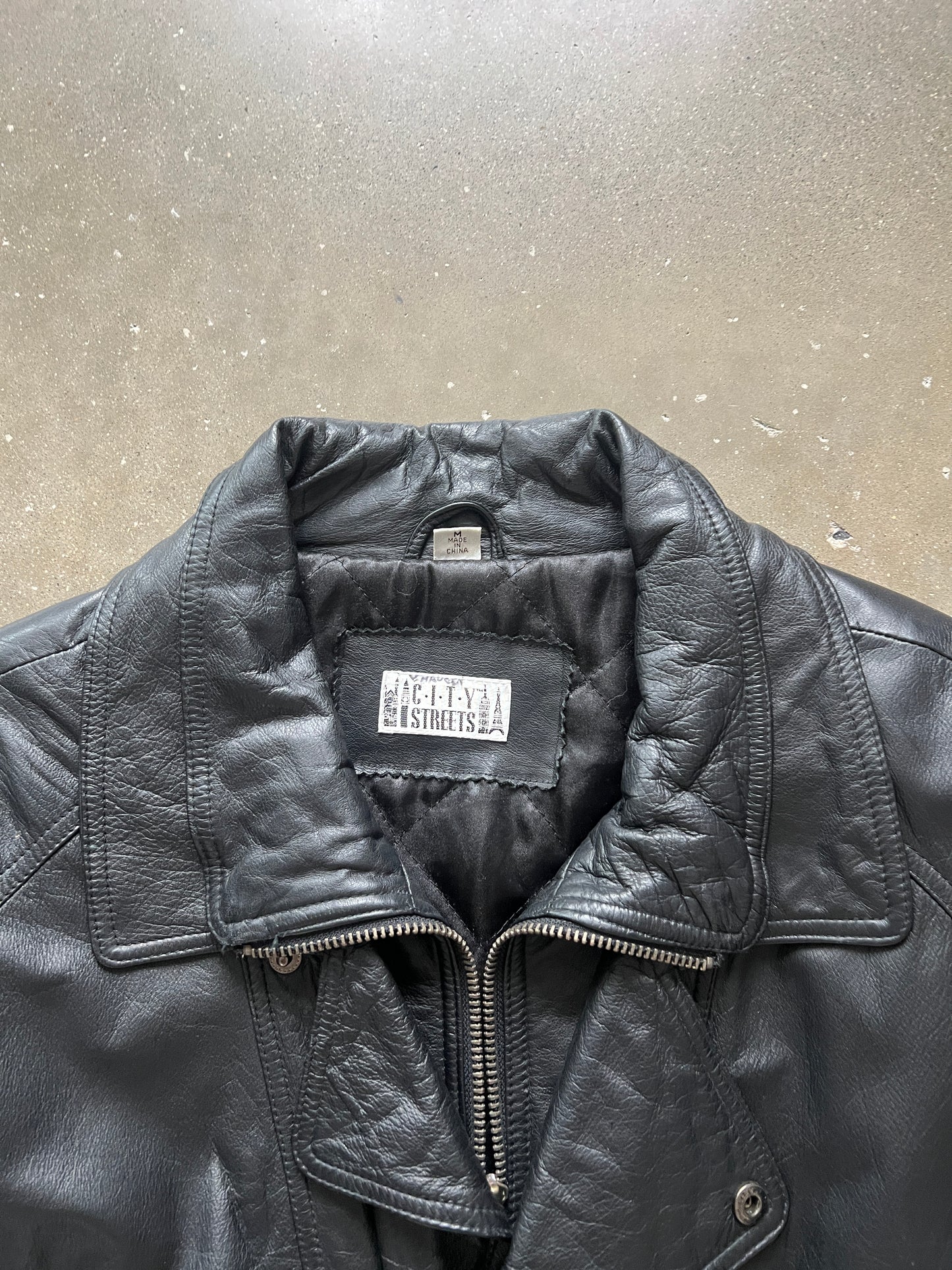 Vintage Black Leather Biker Jacket - M