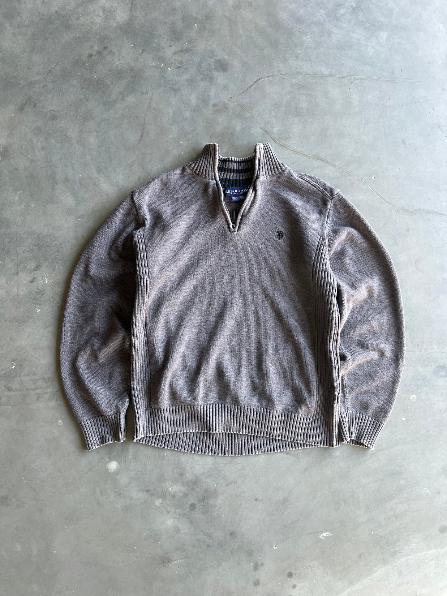 Vintage Stone Grey Polo Quarter Zip - L