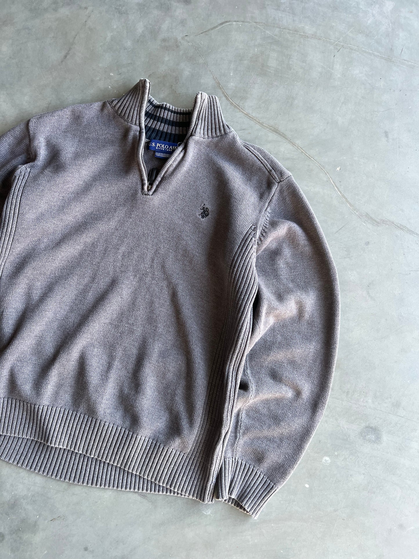 Vintage Stone Grey Polo Quarter Zip - L