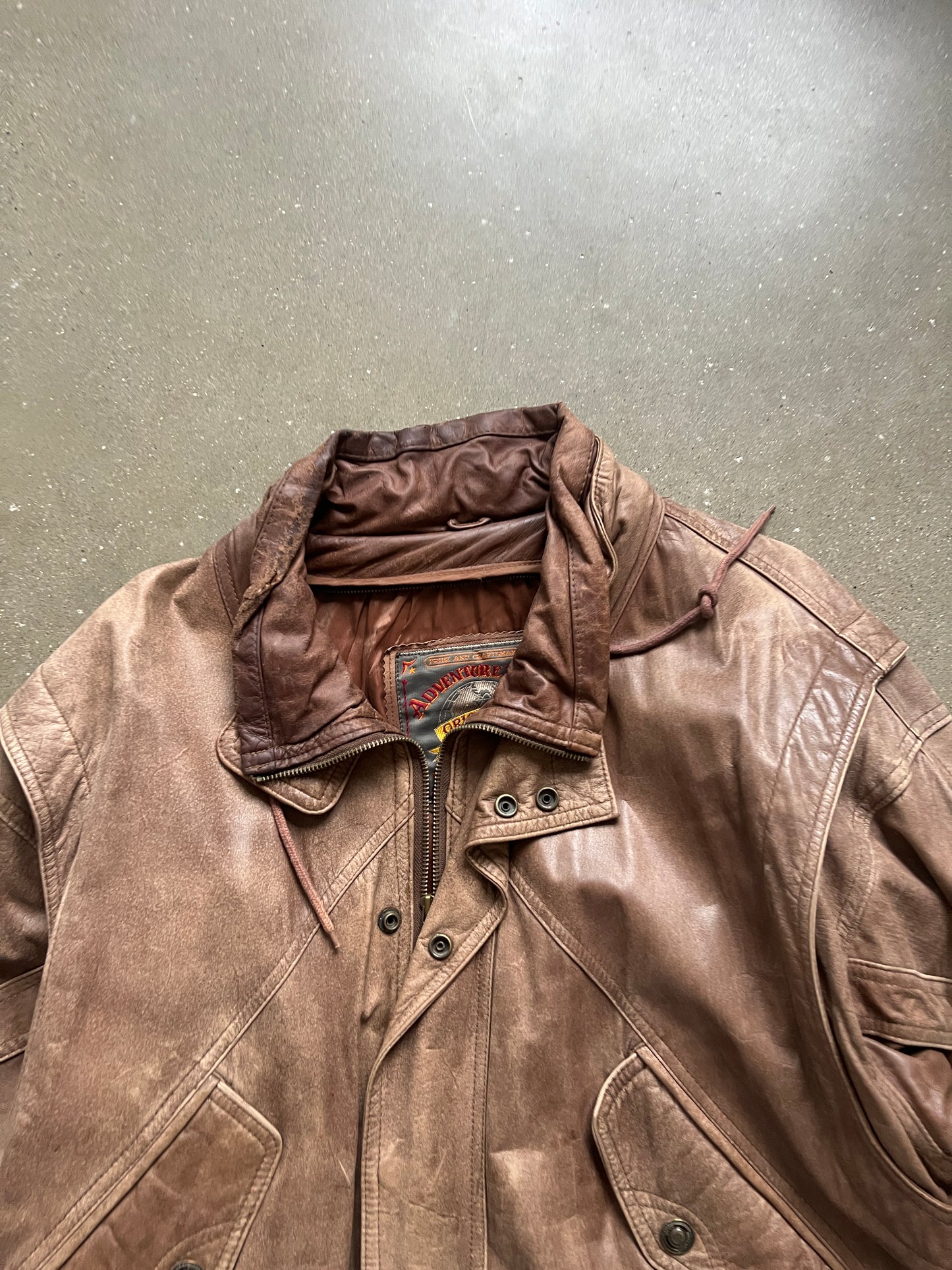 Vintage Coffee Tan Leather Bomber Jacket - XL