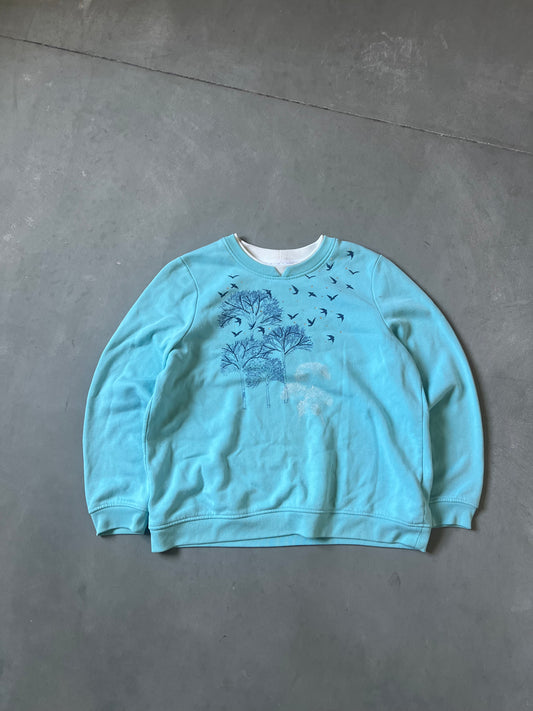 Vintage Teal Blue Birds Sweater - XL