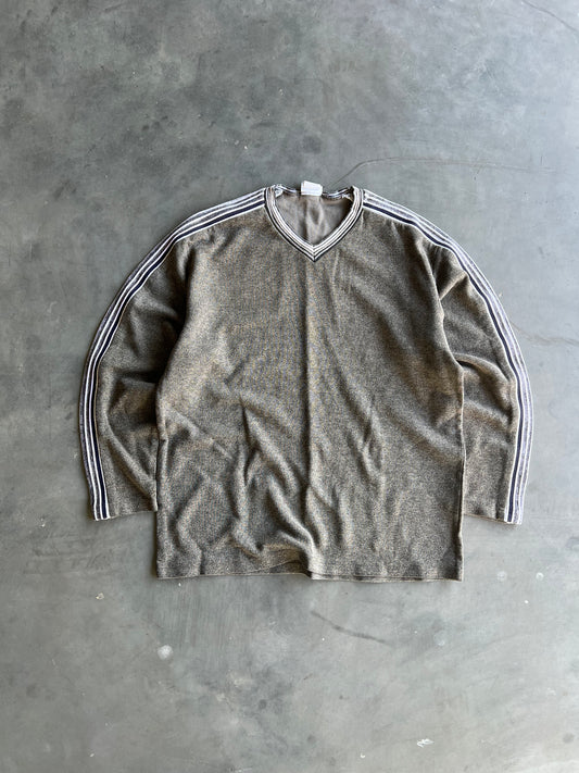 Vintage Green Stripped Y2k Thermal Shirt - XL