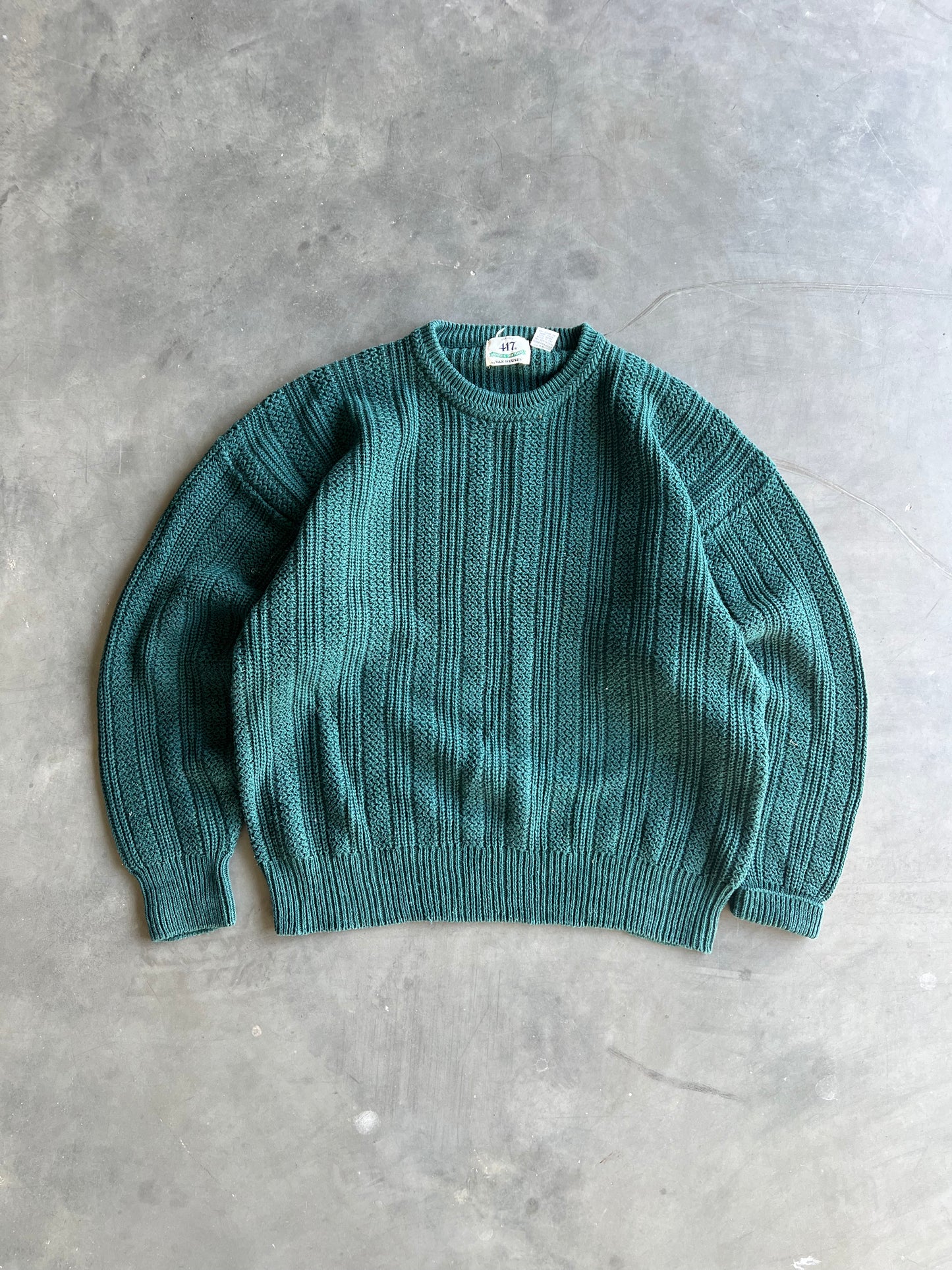 Vintage Emerald Green Cable Knit Sweater - XL