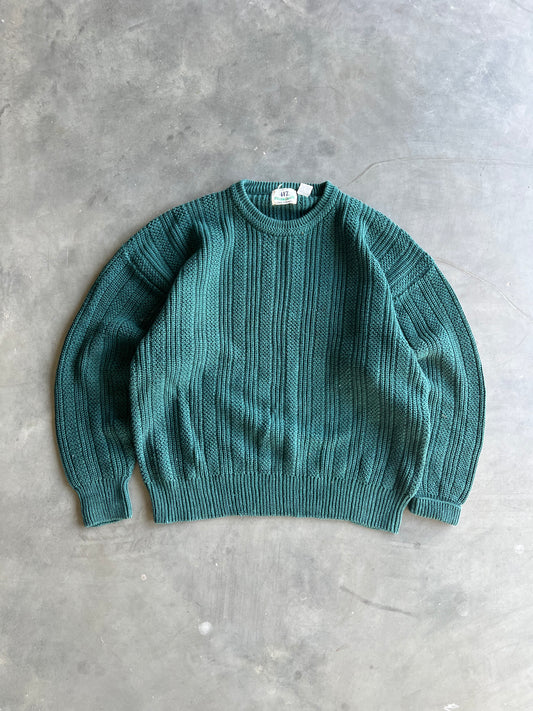 Vintage Emerald Green Cable Knit Sweater - XL