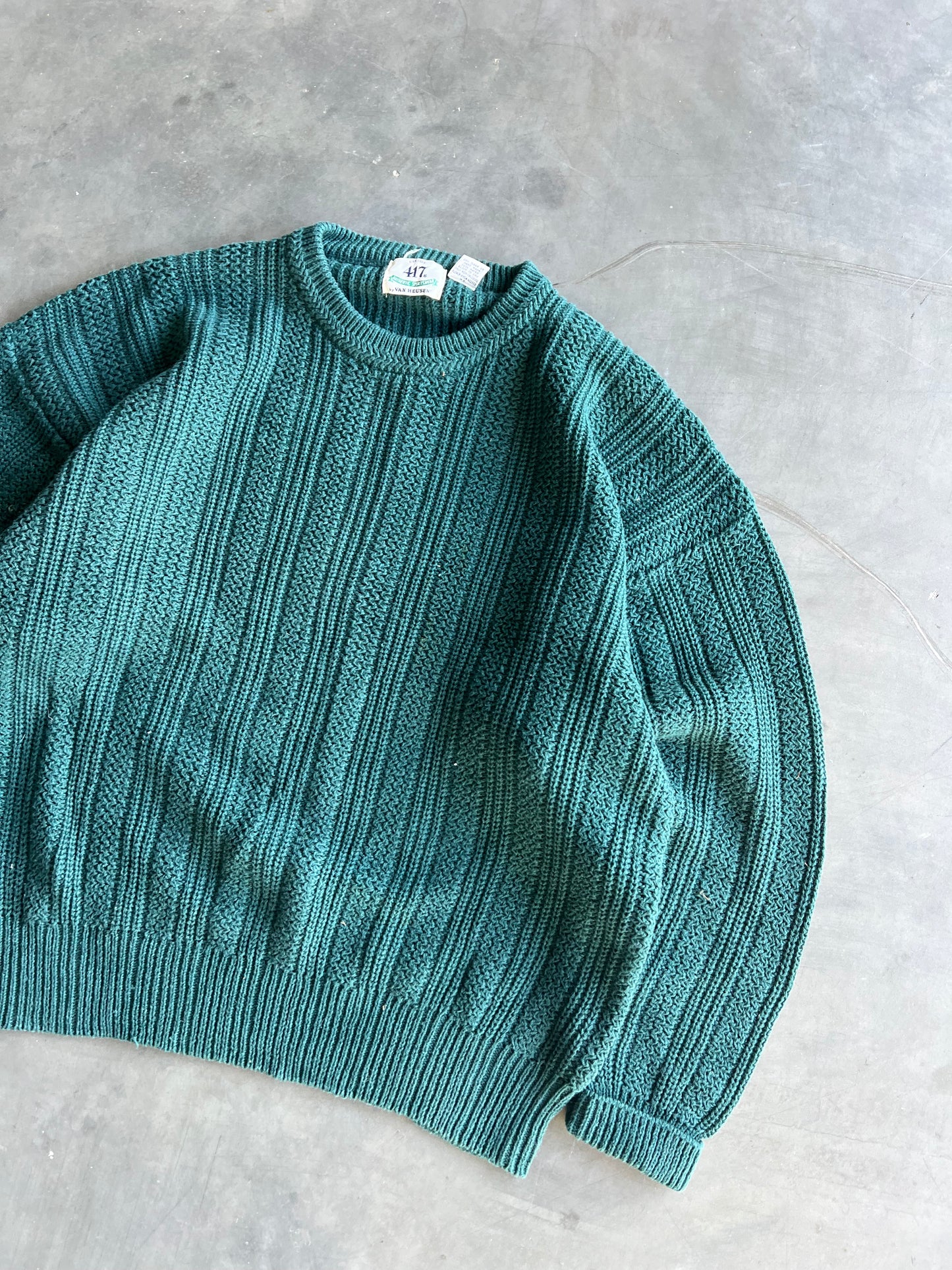 Vintage Emerald Green Cable Knit Sweater - XL