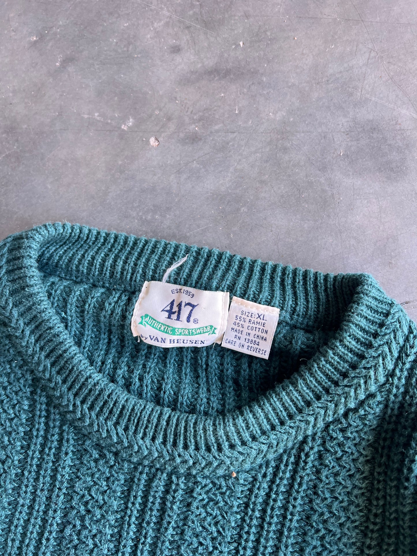 Vintage Emerald Green Cable Knit Sweater - XL