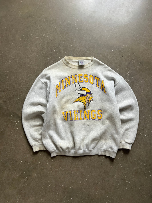 Vintage White Minnesota Vikings Crew - L