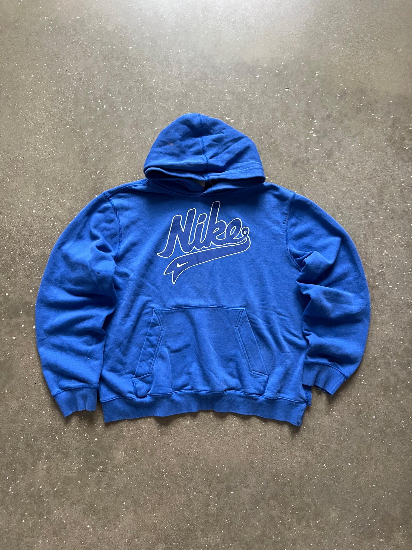 Vintage Blue Nike Spellout Hoodie - L