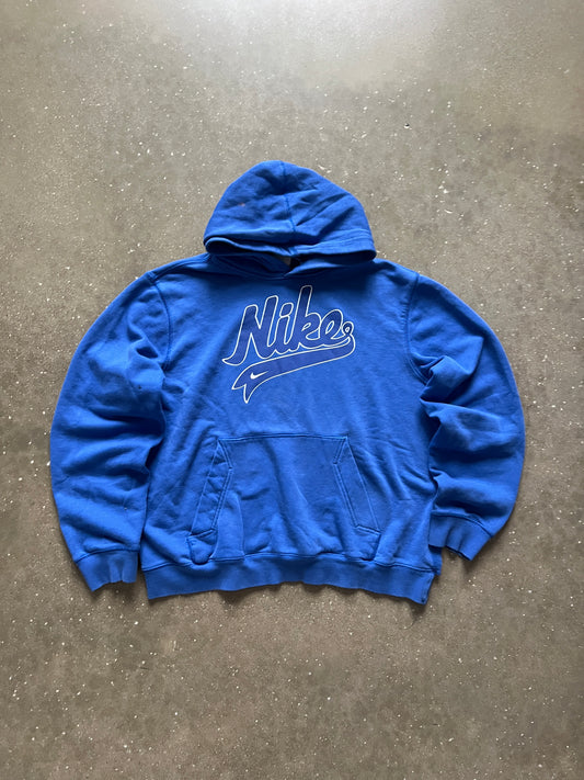 Vintage Blue Nike Spellout Hoodie - L
