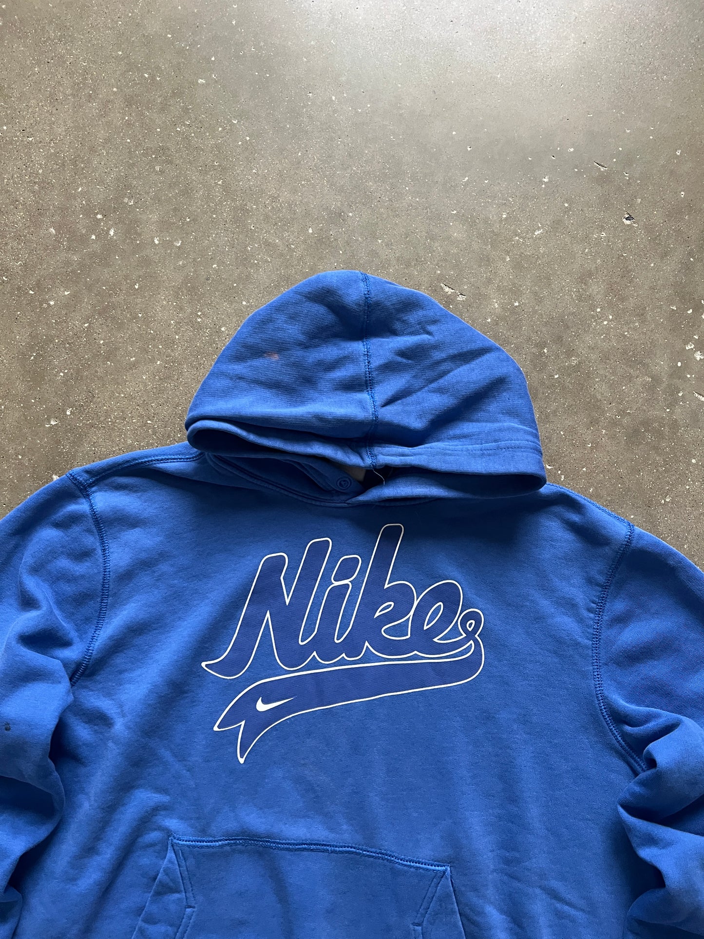 Vintage Blue Nike Spellout Hoodie - L