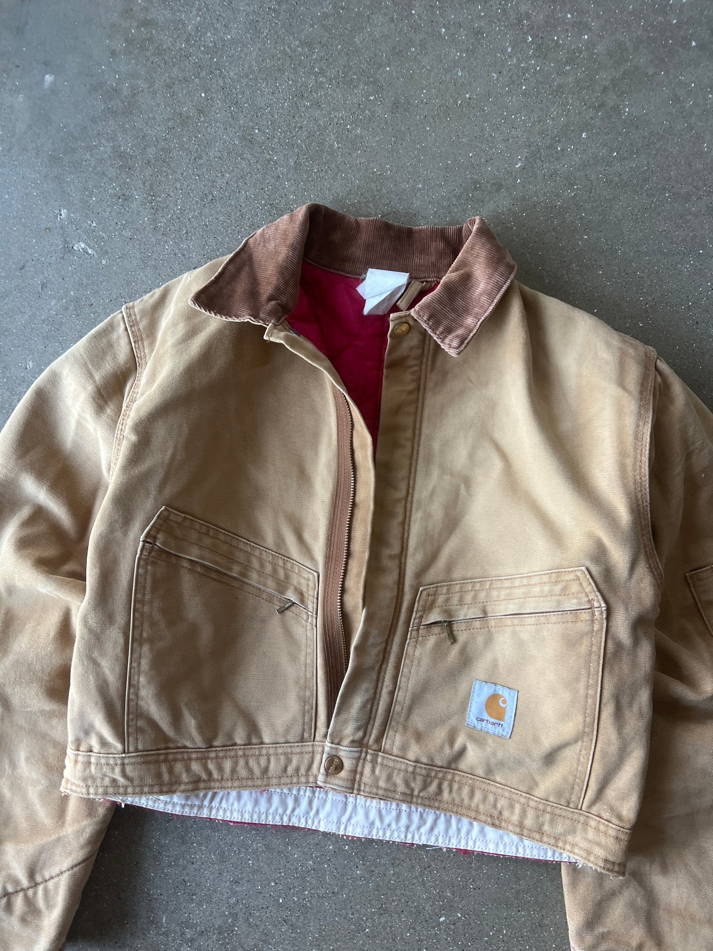 Vintage Faded Tan Cropped Carhartt Jacket - L