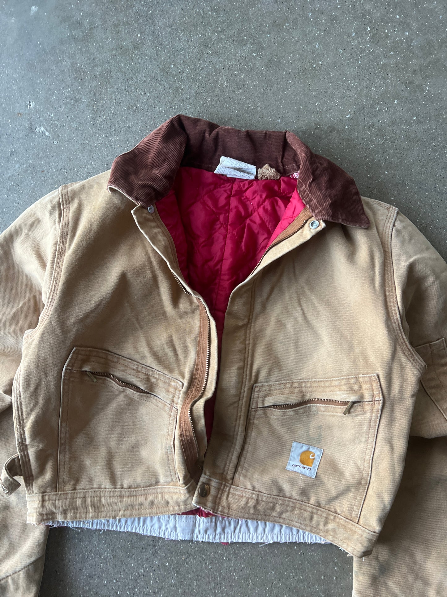 Vintage Faded Tan Cropped Carhartt Jacket - M
