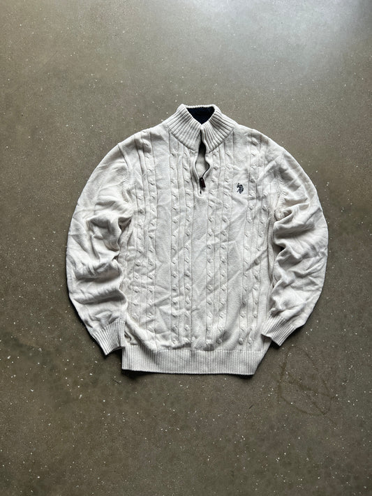Vintage White Polo Zip Up Sweater - M