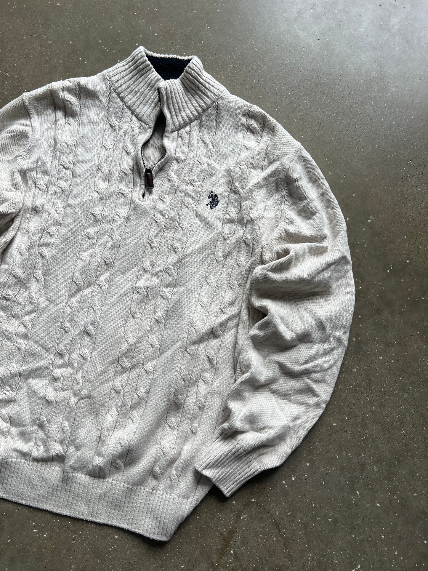 Vintage White Polo Zip Up Sweater - M