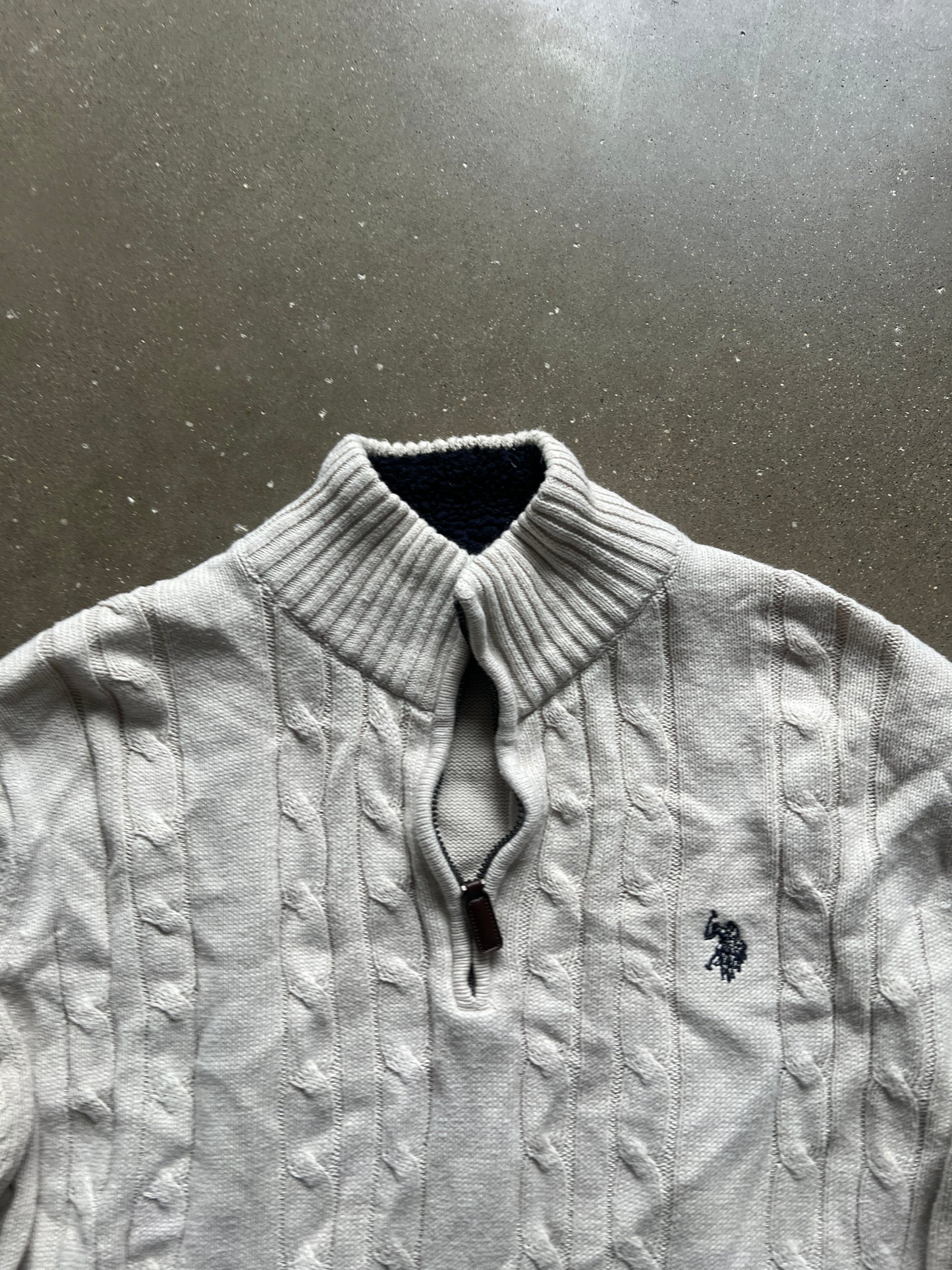 Vintage White Polo Zip Up Sweater - M