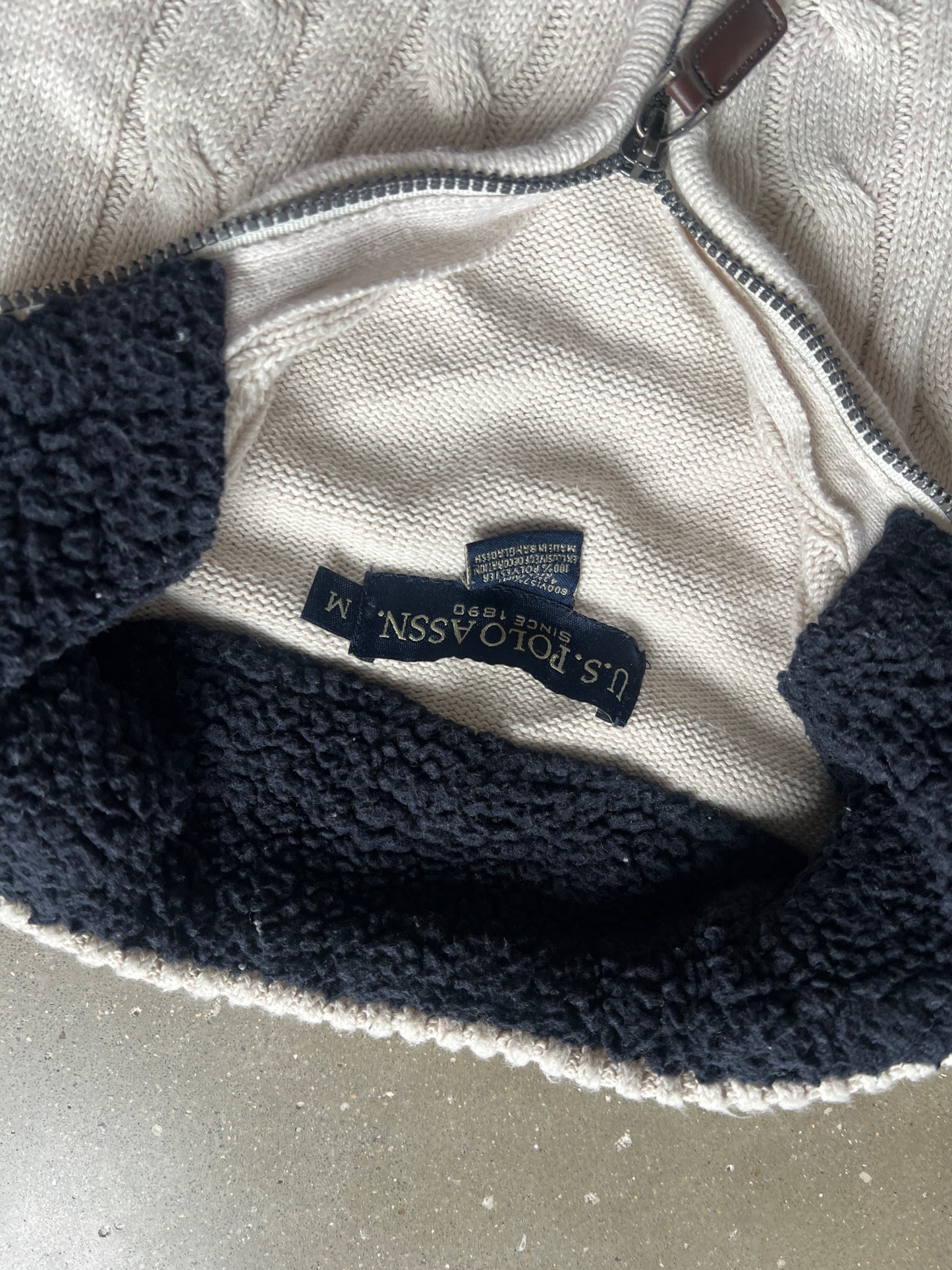 Vintage White Polo Zip Up Sweater - M