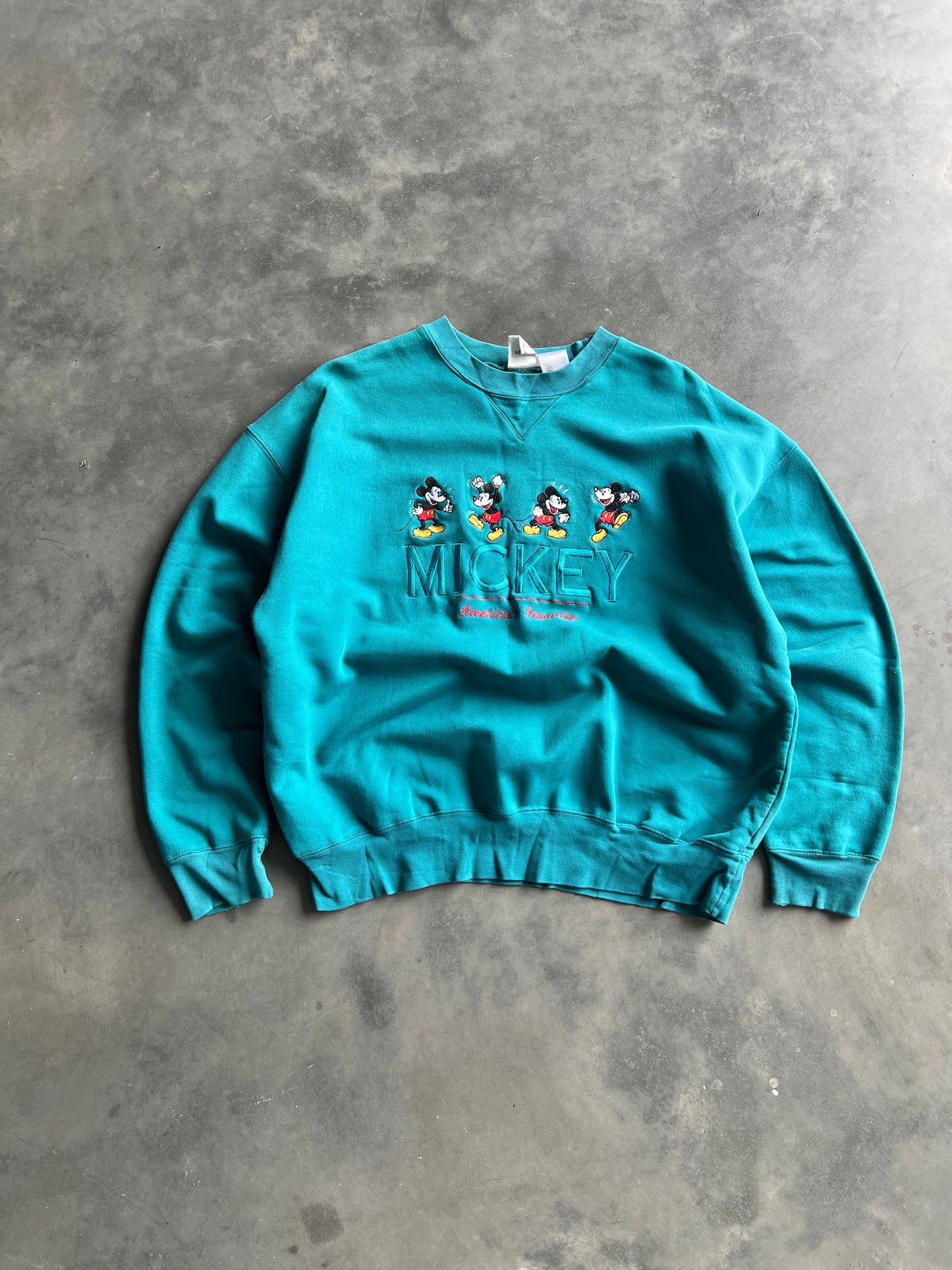 Vintage Teal Blue Mickey Mouse Crew - XL