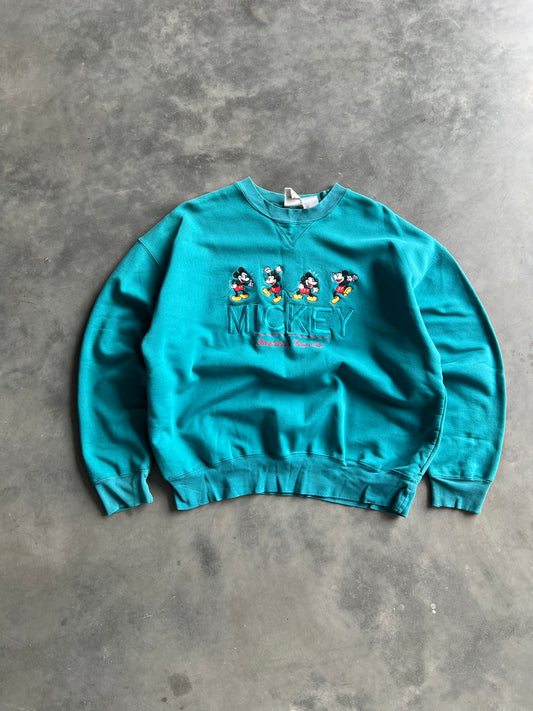 Vintage Teal Blue Mickey Mouse Crew - XL