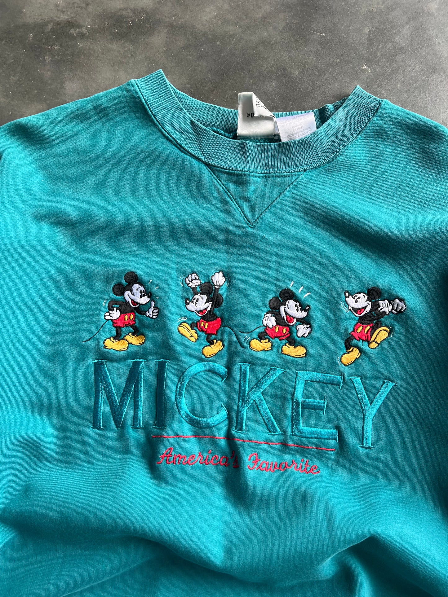 Vintage Teal Blue Mickey Mouse Crew - XL