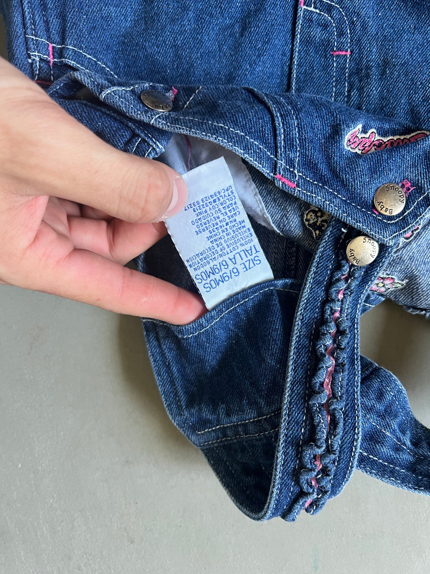 Vintage Denim Snoopy Embroidered Overalls - 6/9M