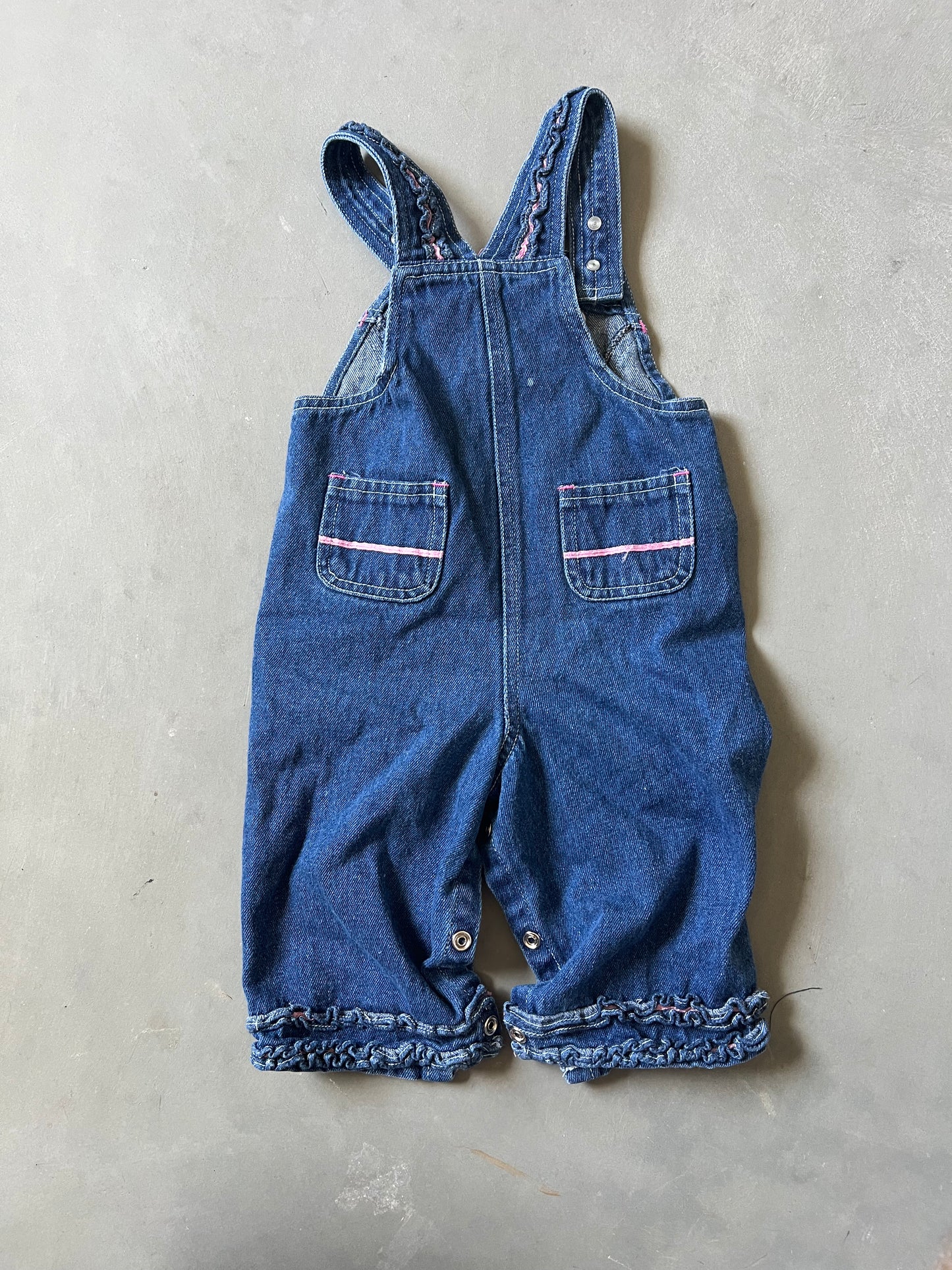 Vintage Denim Snoopy Embroidered Overalls - 6/9M