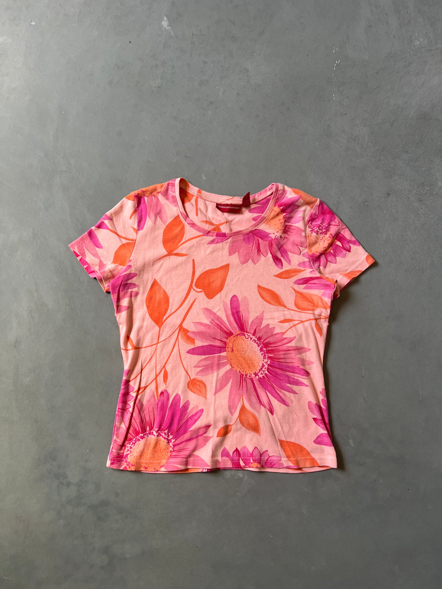 Vintage Pink & Orange Floral Shirt - S