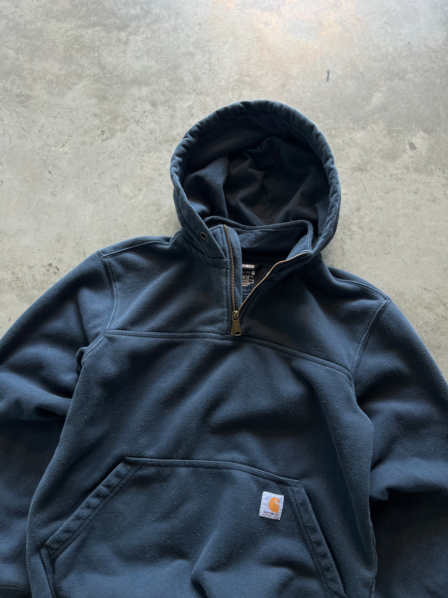Vintage Navy Blue Carhartt Zip Hoodie - S
