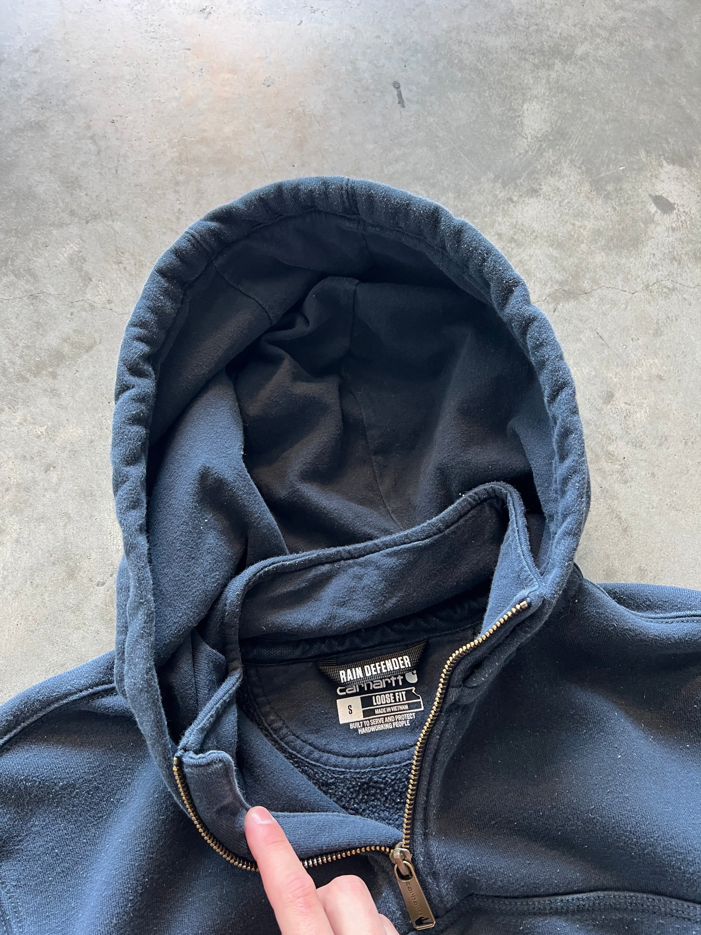 Vintage Navy Blue Carhartt Zip Hoodie - S