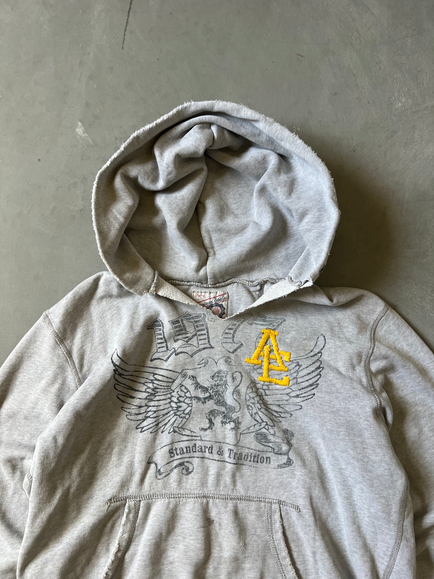 90s Grey American Eagle Hoodie - M