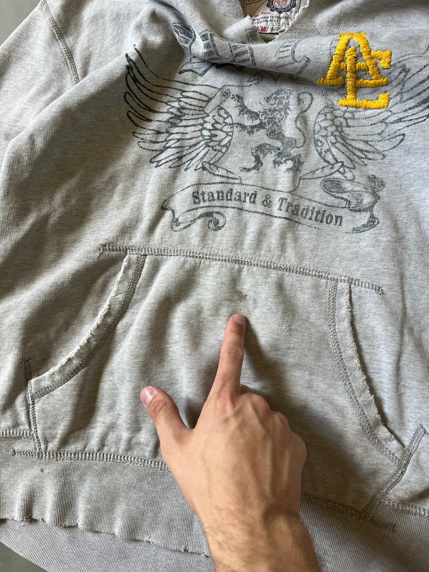 90s Grey American Eagle Hoodie - M