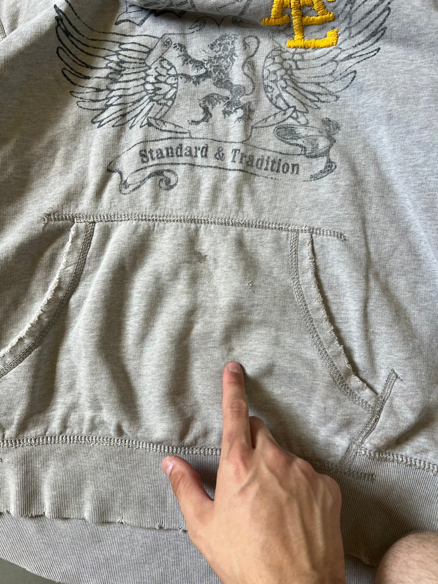 90s Grey American Eagle Hoodie - M