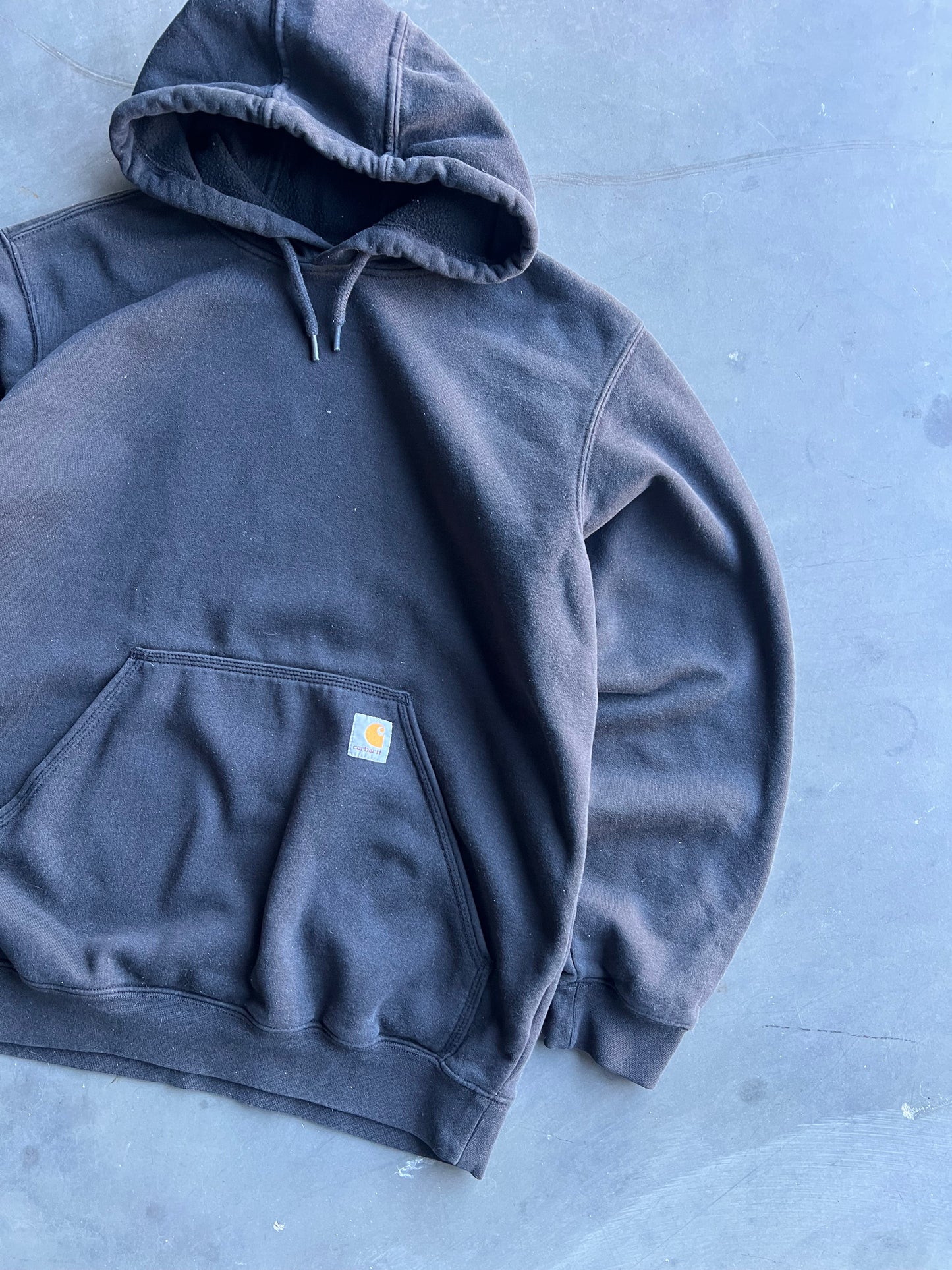 Vintage Faded Black Carhartt Hoodie - M