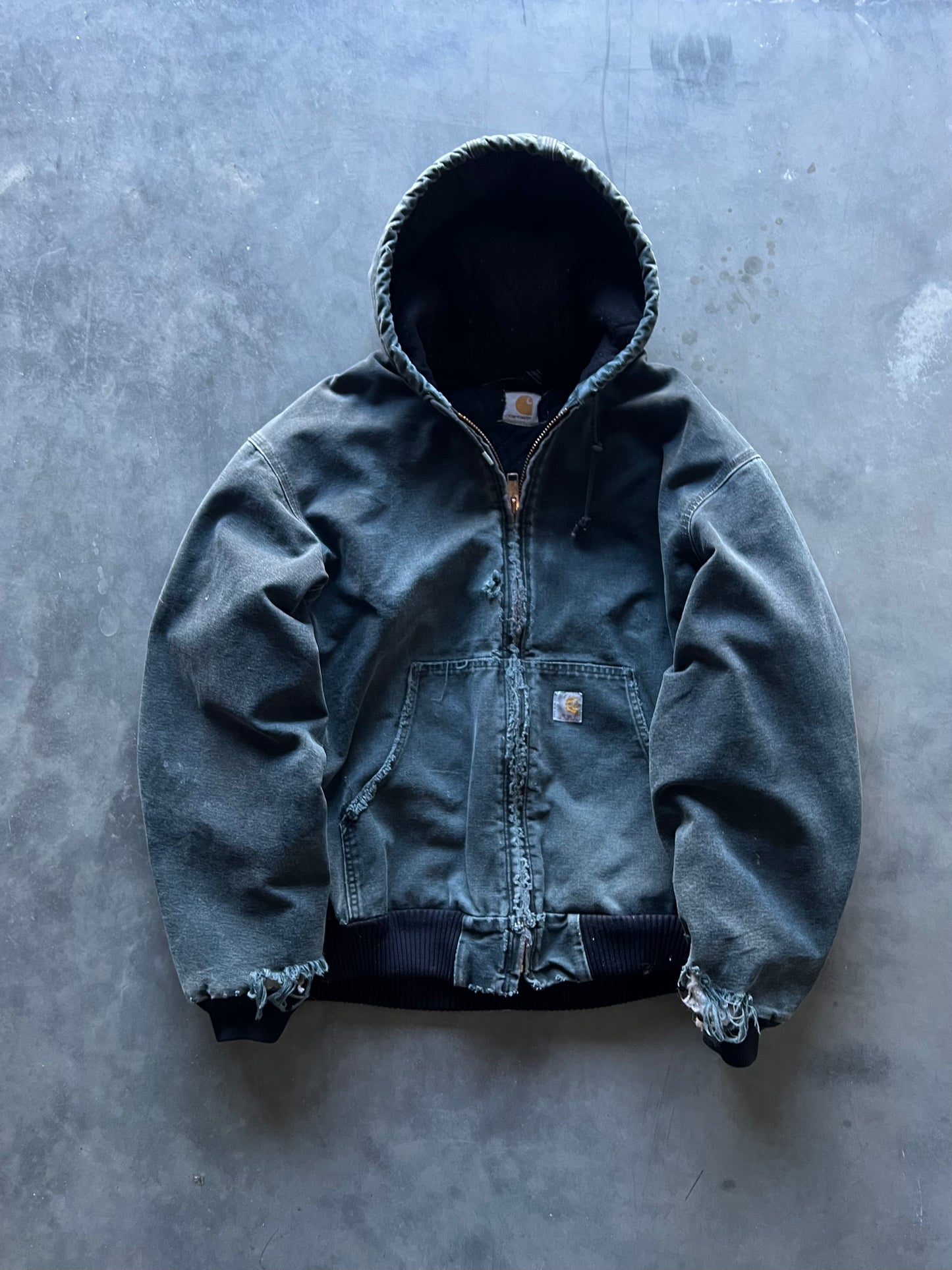 Vintage Faded Black Carhartt Hooded Jacket - XL