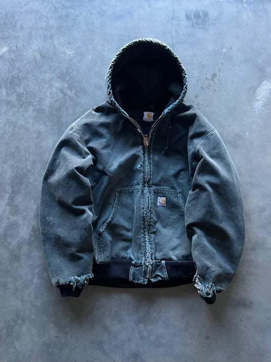 Vintage Faded Black Carhartt Hooded Jacket - XL