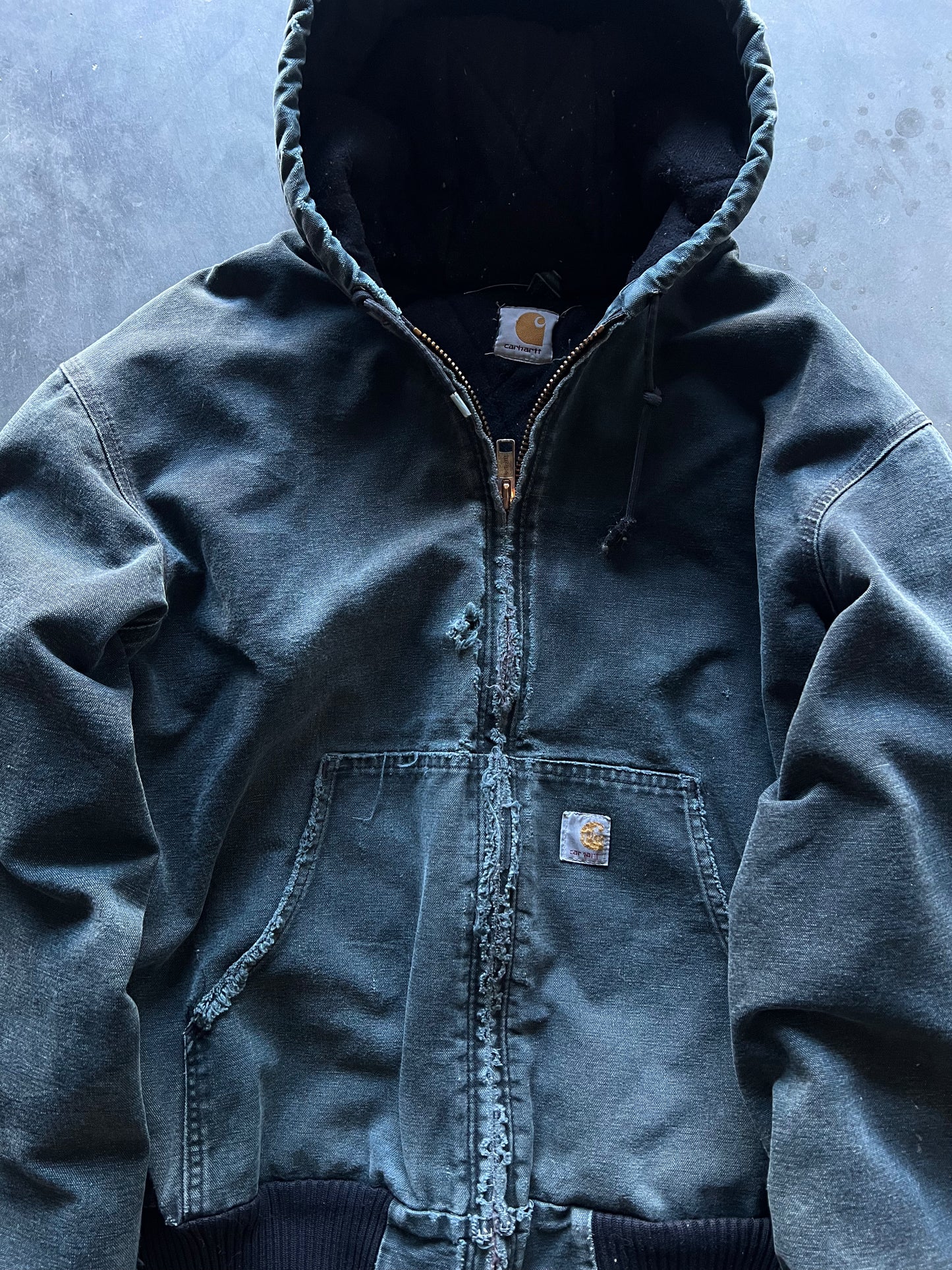 Vintage Faded Black Carhartt Hooded Jacket - XL
