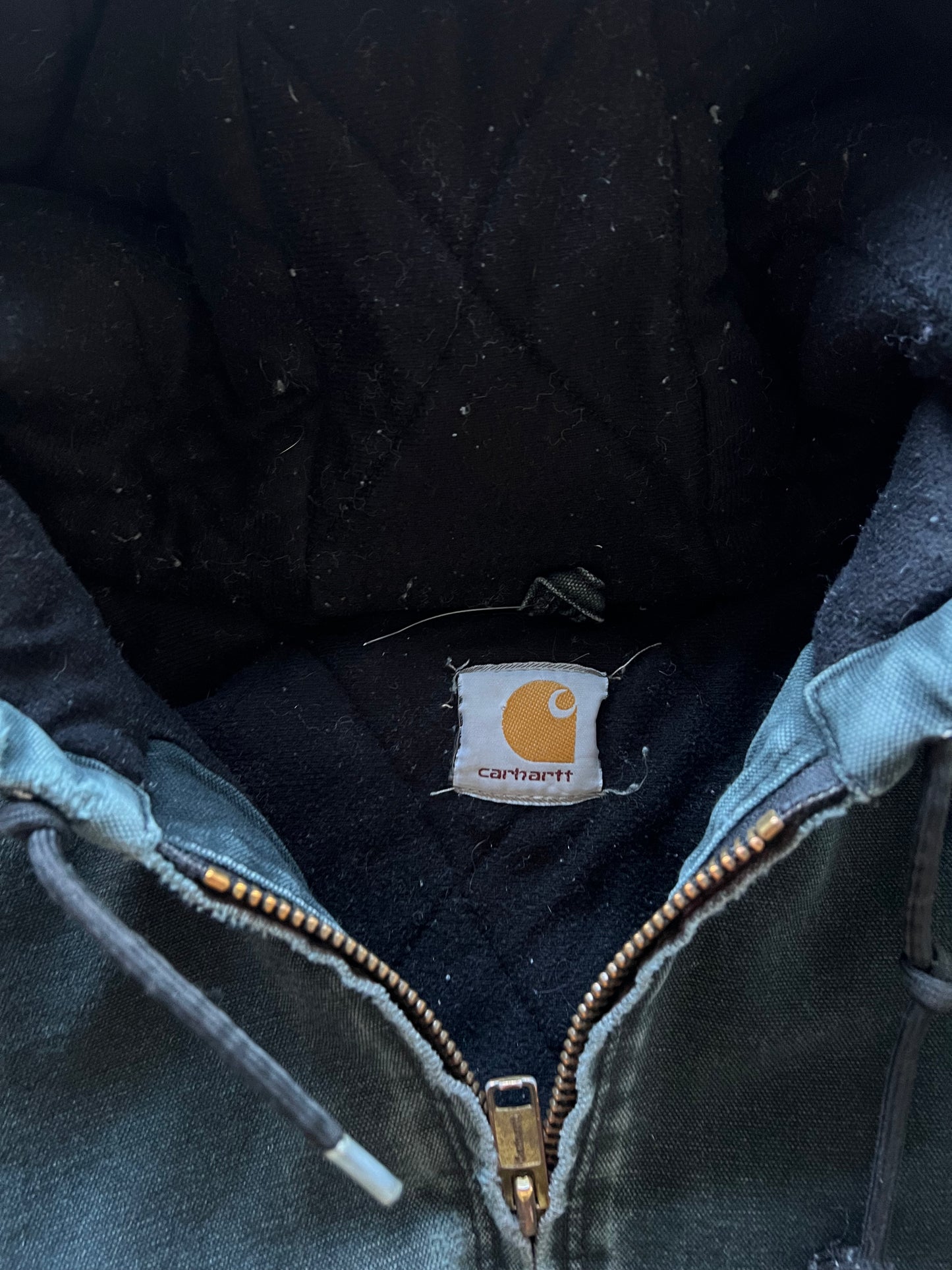 Vintage Faded Black Carhartt Hooded Jacket - XL