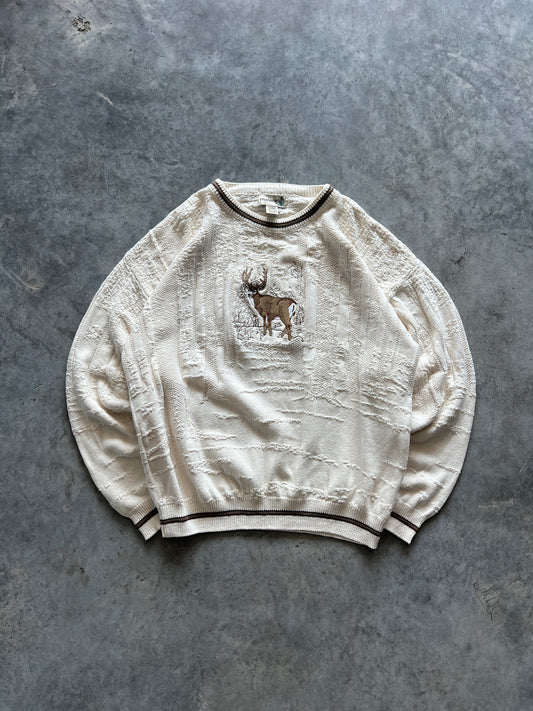 Vintage Cream Deer Sweater - XL