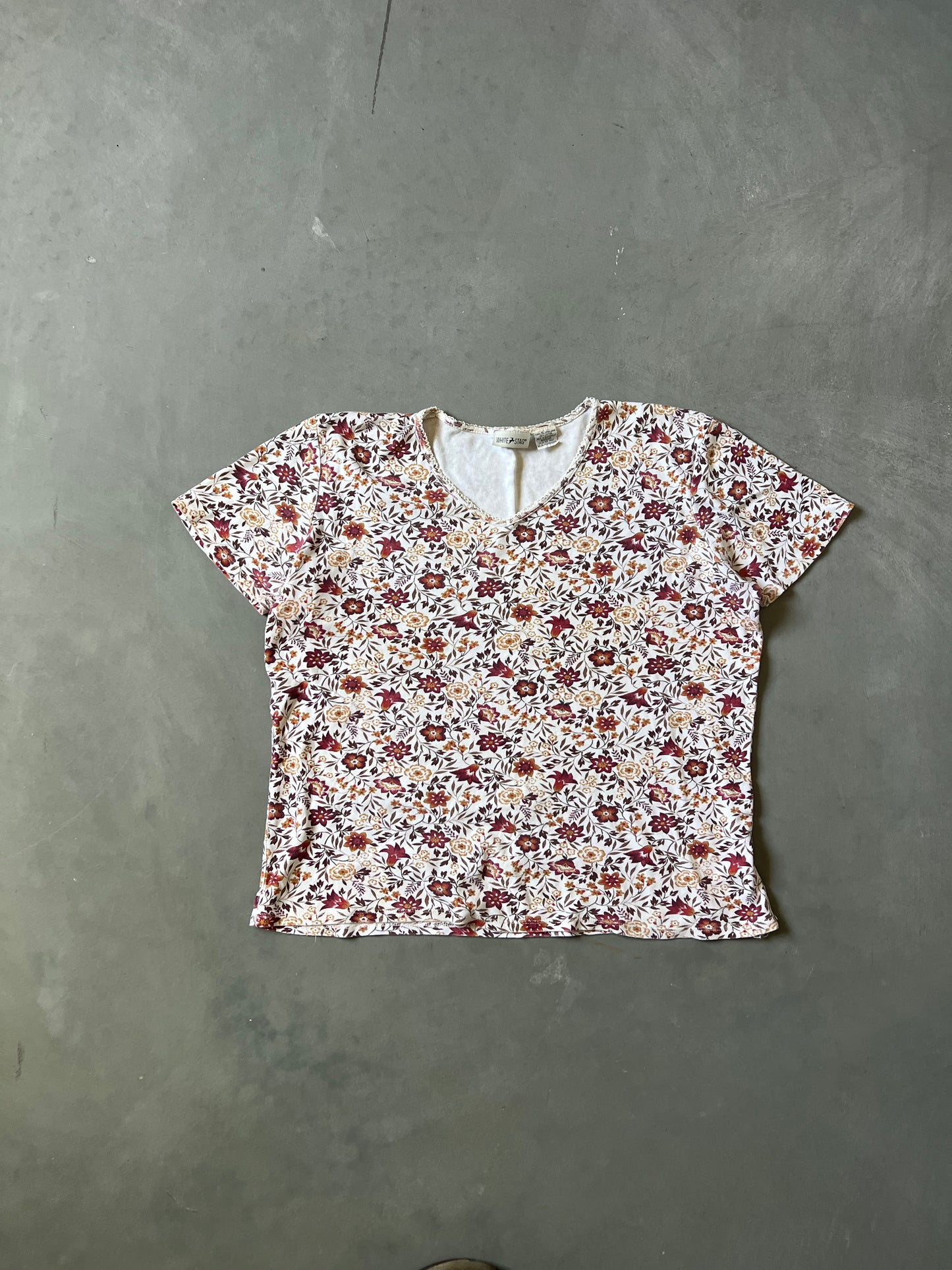 Vintage White Floral Top - XL