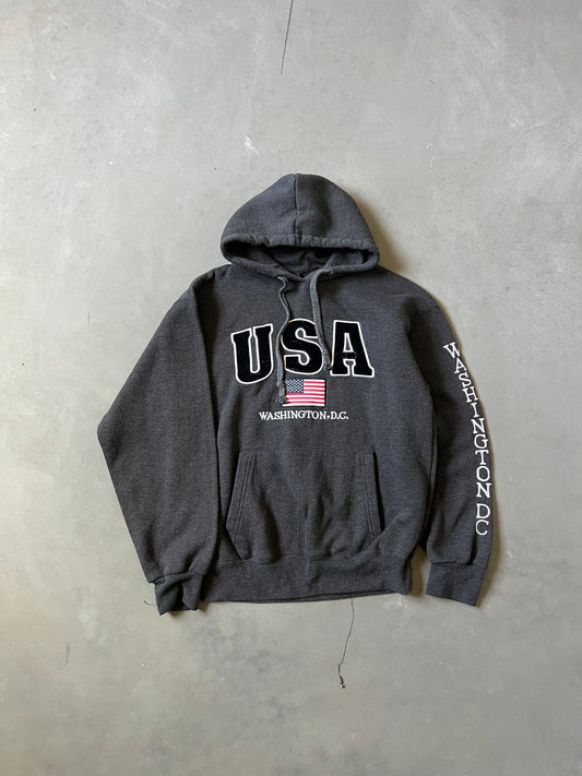 Vintage Grey USA Spellout Hoodie - M