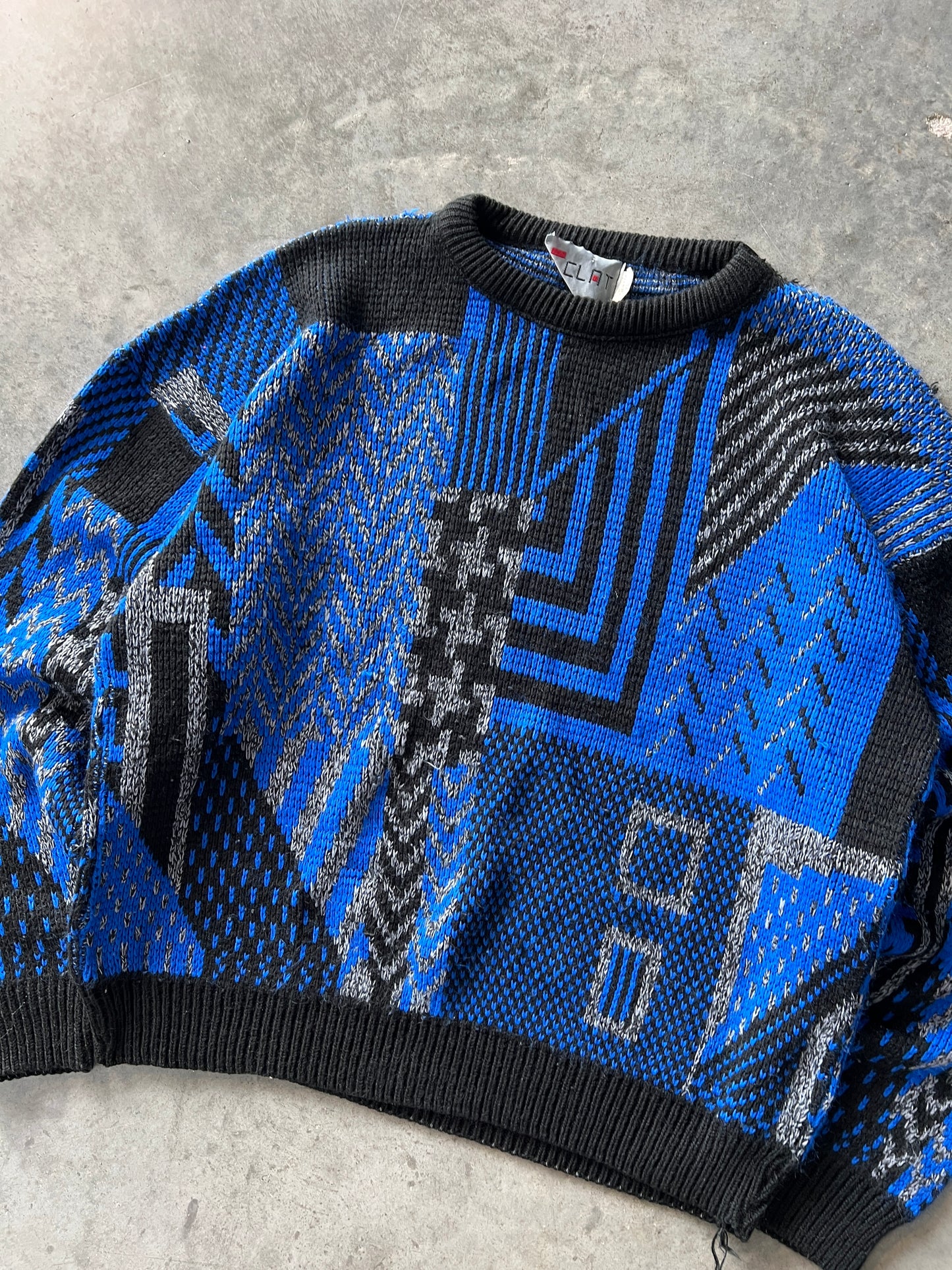 Vintage Blue CLAT Patterned Sweater - L