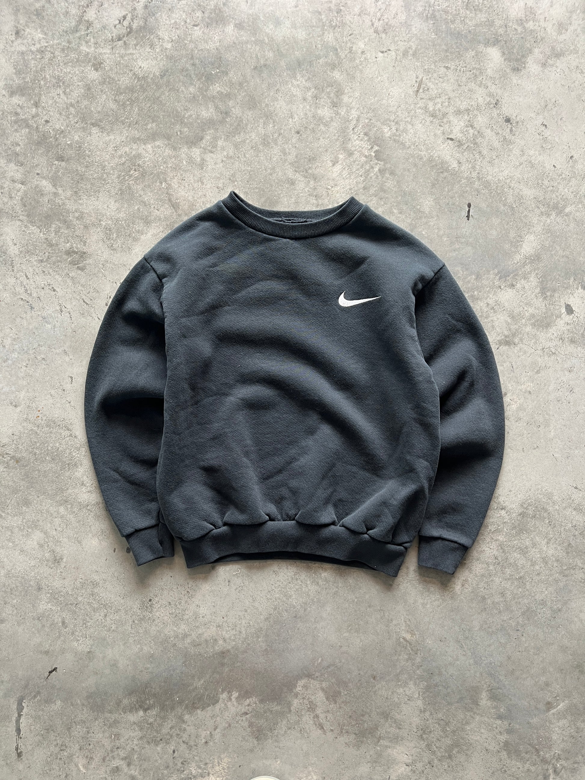 Vintage Black Nike Swoosh Crew - XS
