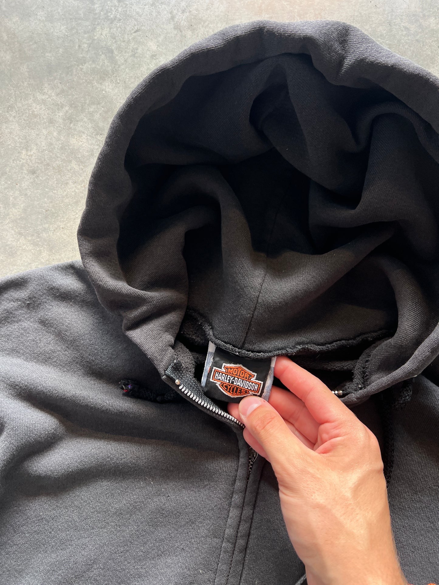 Vintage Faded Black Harley Davidson Flames Hoodie - L