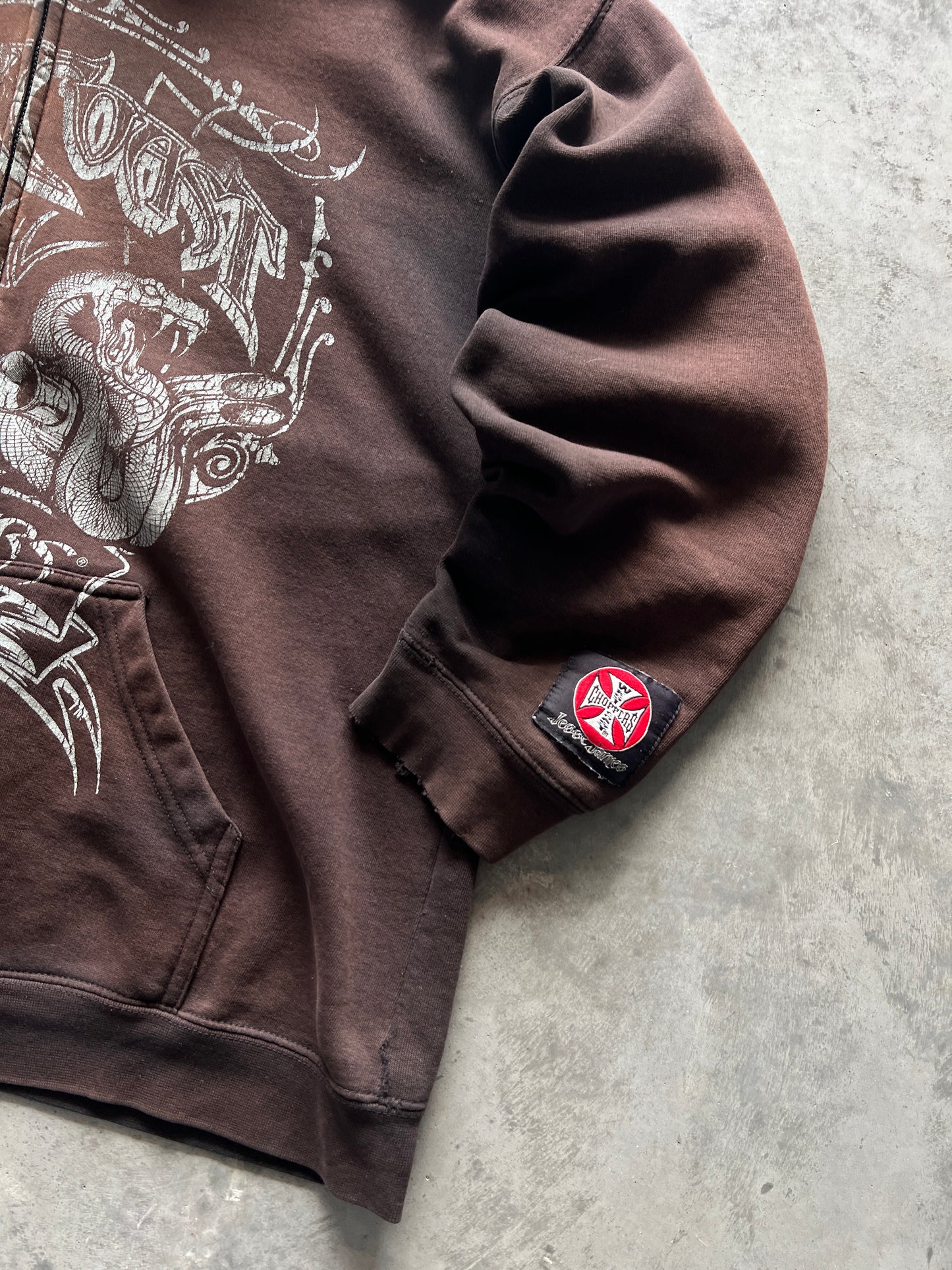 Vintage Faded Brown West Coast Choppers Hoodie - L