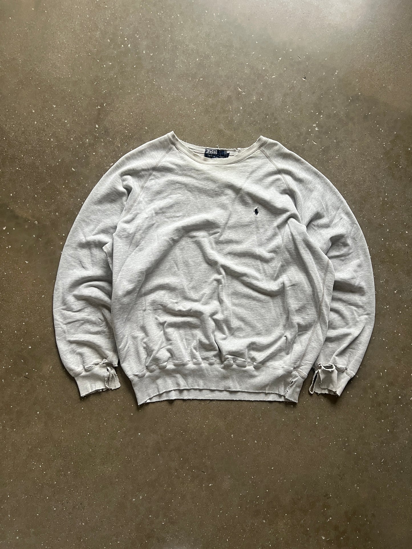 Vintage Faded Distressed Grey Polo Crew - L