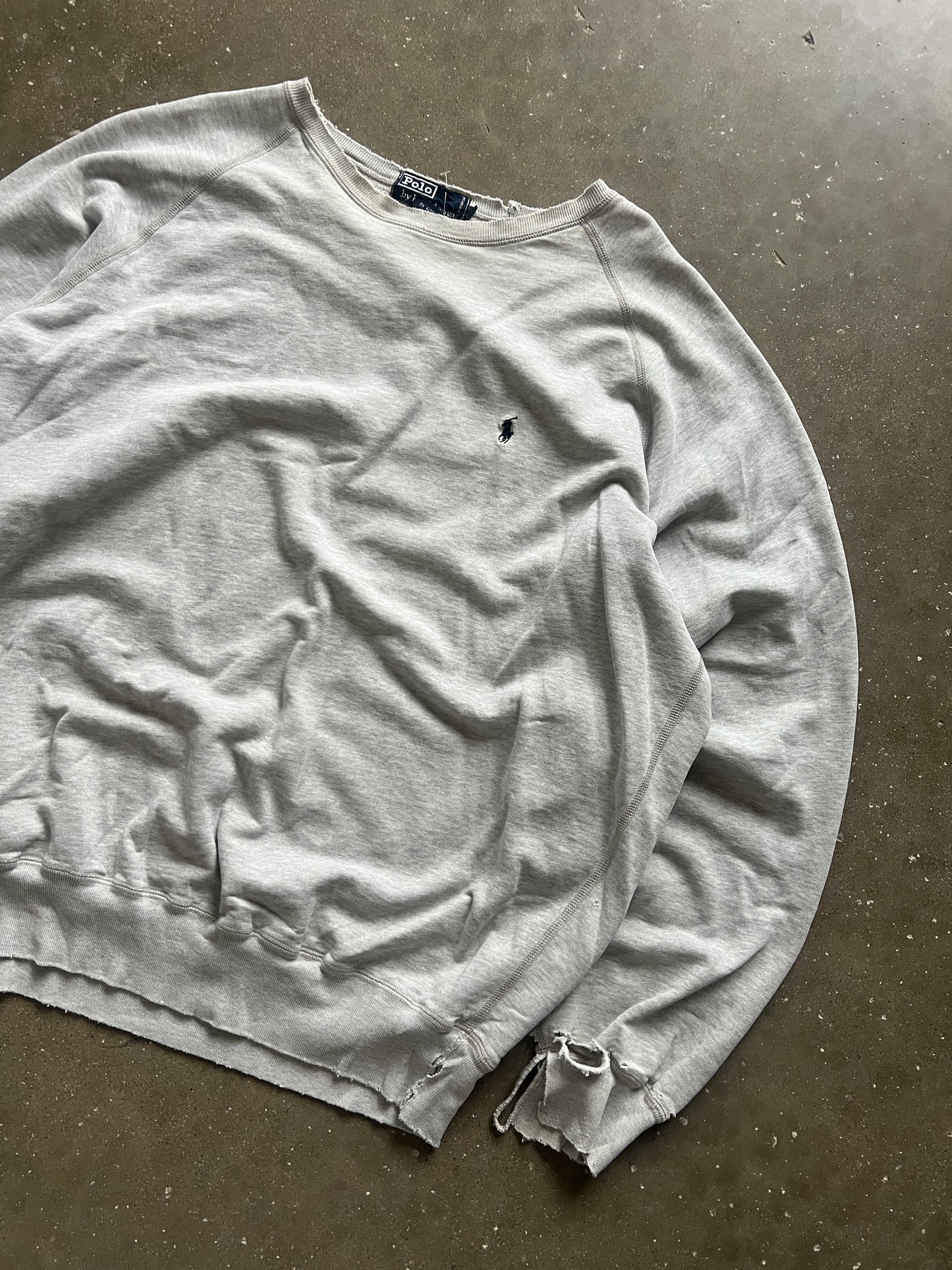 Vintage Faded Distressed Grey Polo Crew - L