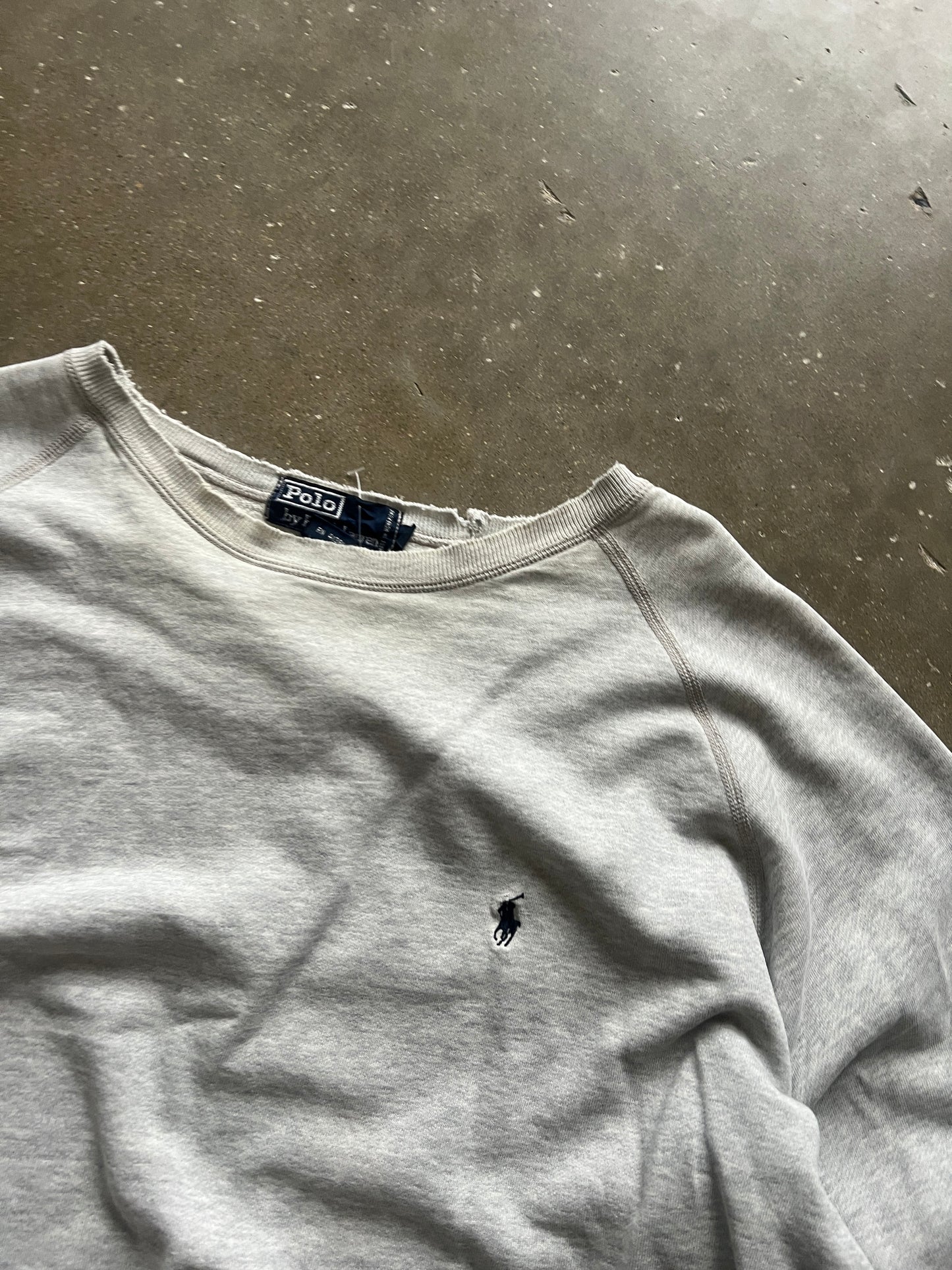 Vintage Faded Distressed Grey Polo Crew - L
